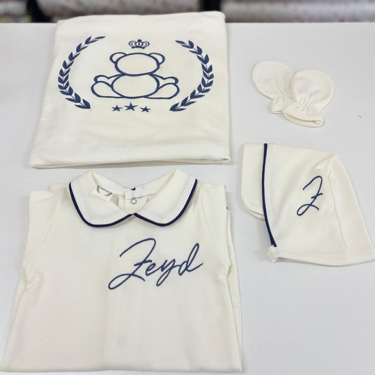 Hastane Çıkış Set Lacivert Biyeli Pamuklu