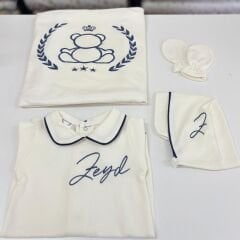 Hastane Çıkış Set Lacivert Biyeli Pamuklu