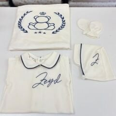 Hastane Çıkış Set Lacivert Biyeli Pamuklu