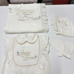 Hastane Çıkış Set Dantelli Pamuklu