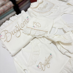 Hastane Çıkış Set Dantelli Pamuklu