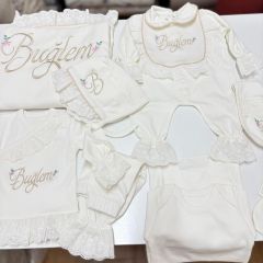 Hastane Çıkış Set Dantelli Pamuklu