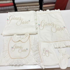 Hastane Çıkış Set Dantelli Pamuklu