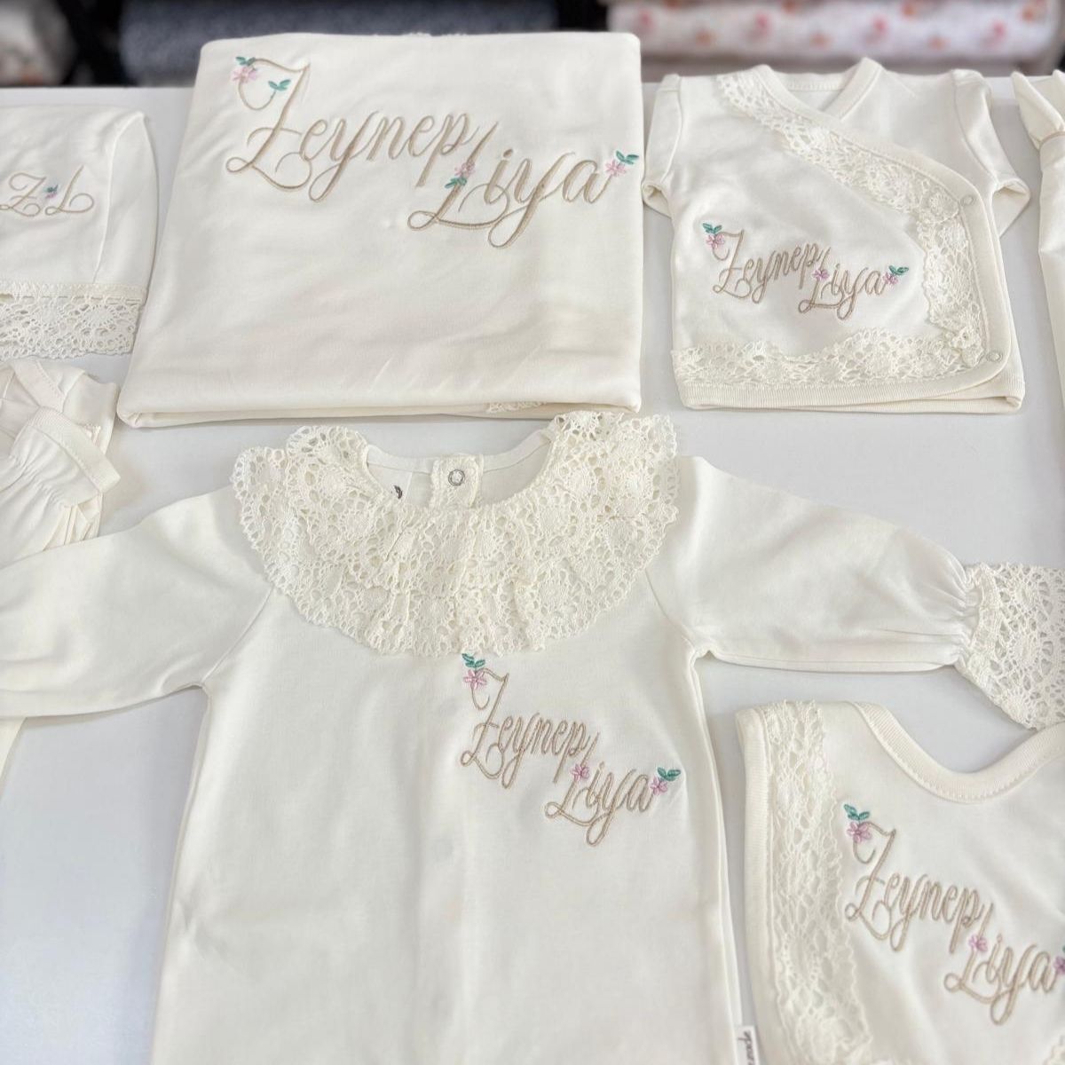 Hastane Çıkış Set Dantelli Pamuklu