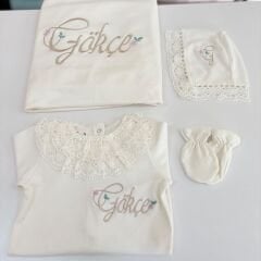 Hastane Çıkış Set Dantelli Pamuklu