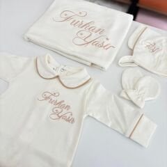 Hastane Çıkış Set Bej Biyeli Pamuklu