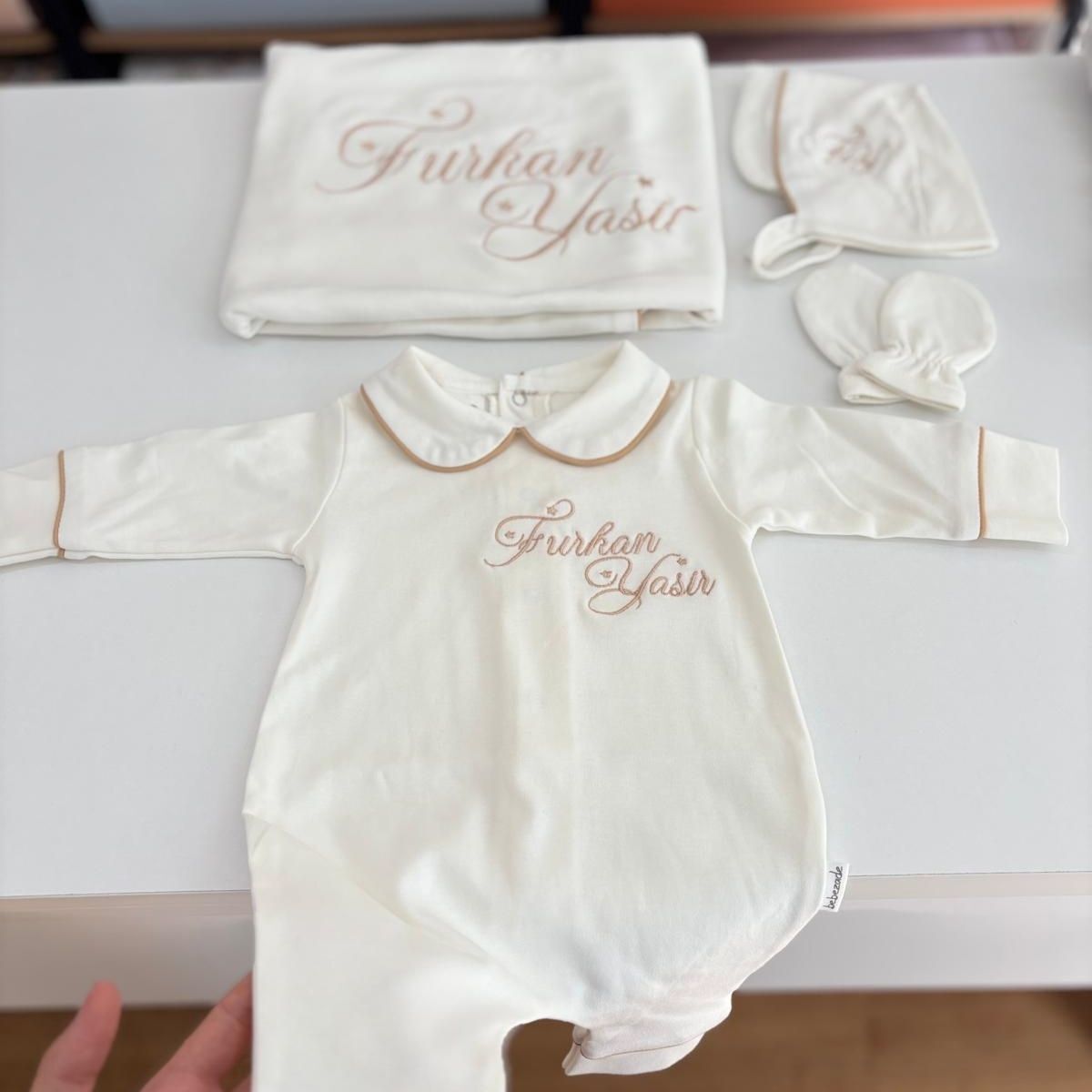 Hastane Çıkış Set Bej Biyeli Pamuklu