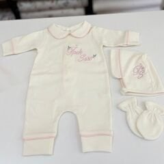 Hastane Çıkış Set Pudra Biyeli Pamuklu