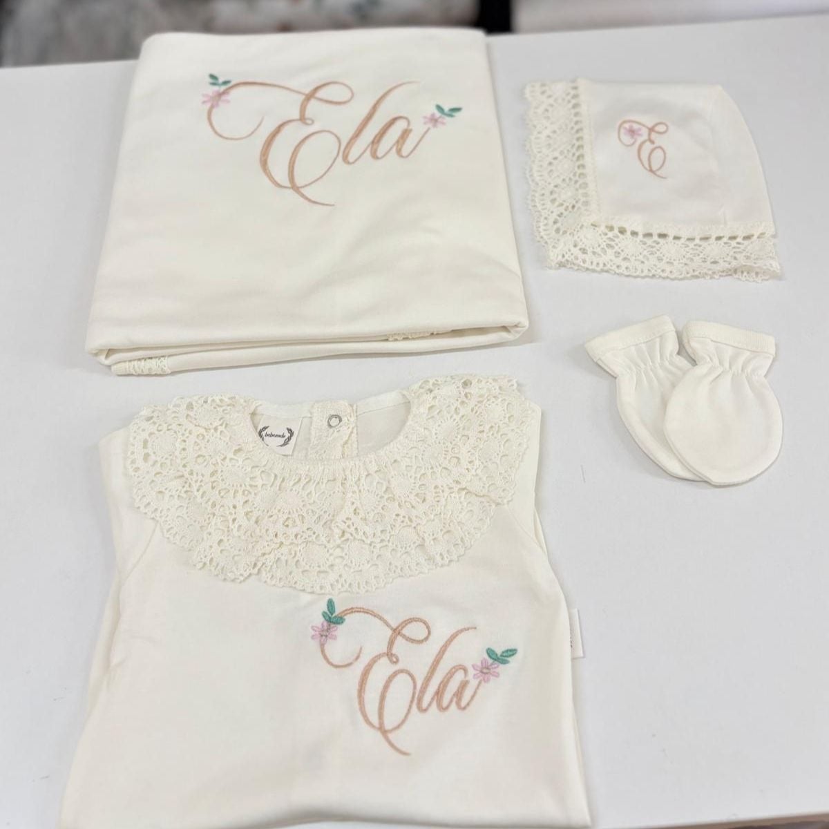 Hastane Çıkış Set Dantelli Pamuklu