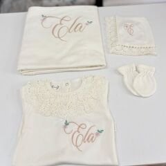 Hastane Çıkış Set Dantelli Pamuklu