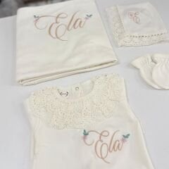 Hastane Çıkış Set Dantelli Pamuklu