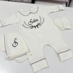 Hastane Çıkış Set Gri Biyeli Pamuklu